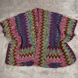 Angie Colorful Prismatic Knit Shawl Poncho One Size Pink Purple Green Boho Indie